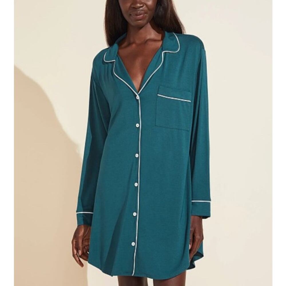 Eberjey Teal Nightshirt with White Piping